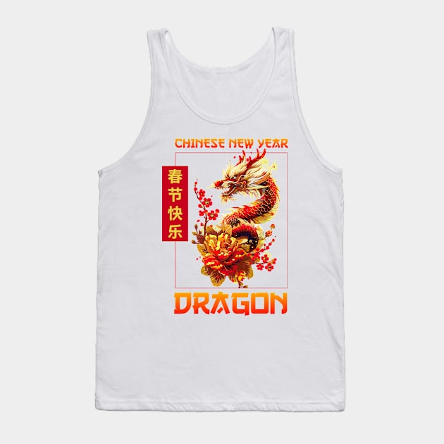 Vibrant Golden Dragon: Popping Chinese New Year Tank Top by YUED